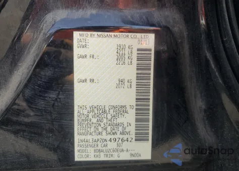 2013 Nissan Altima 2.5 z USA, uszkodzony, nr VIN 1N4AL3AP2DN497642